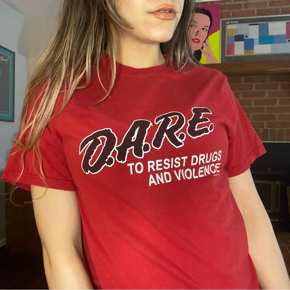 Y2K DARE Graphic Slogan Tee Authentic School Program Unisex Resist Ironi…
